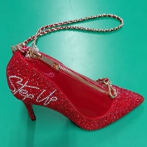Aldo Red Glitter Pump Crossbody Bag with Gold Chain
